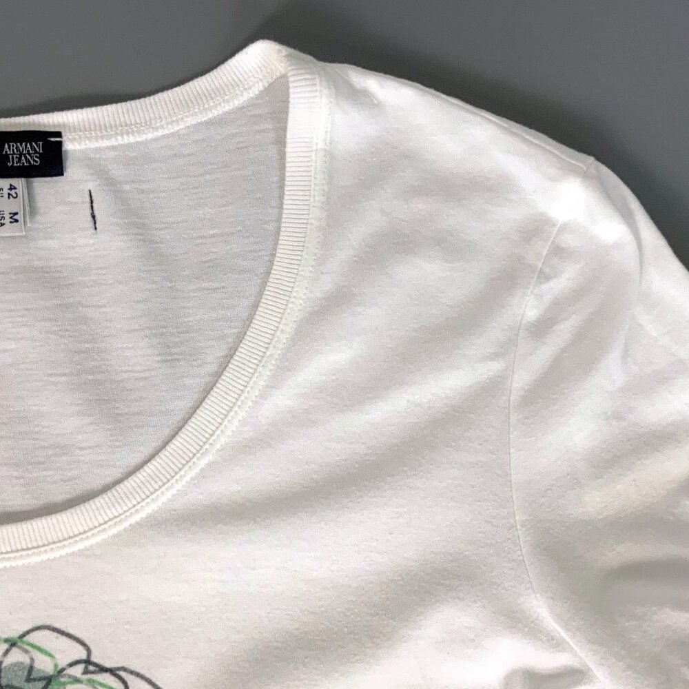 Armani Jeans White Cotton Graphic Short Sleeve Tee Sz M - Picture 16 of 16